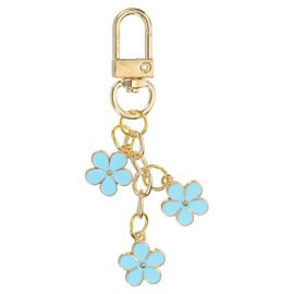 PATIKIL Flower Keychain Charm, Cute Enameled Keychain Floral Keyring Pendant with Snap Hook for Women Gifts Purse Handbag Bags Decor, Light Blue