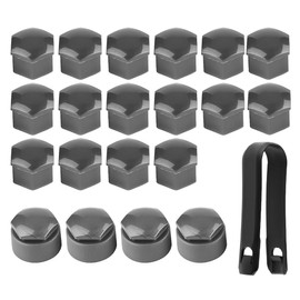 Pack of 20 17 mm Grey Wheel Bolt Caps, Universal Plastic Wheel Nut Caps, Hexagonal Tyre Nut Covers, for Most Cars, with Removal Tool Set for Cars (Grey)
