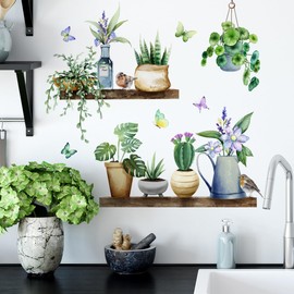 Runtoo Green Potted Plant Wall Decal Hanging Tropical Flower Wall Stickers Office Nursery Living Room Bedroom Kitchen Decor