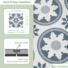 16-Pack Peel and Stick Floor and Wall Tile for Kitchen Bathroom, 9" x 9" Stone Composite Self Adhesive Vinyl Flooring Patterned Blue Waterproof Backsplash Tile, Covers 9.12 Sq Ft.