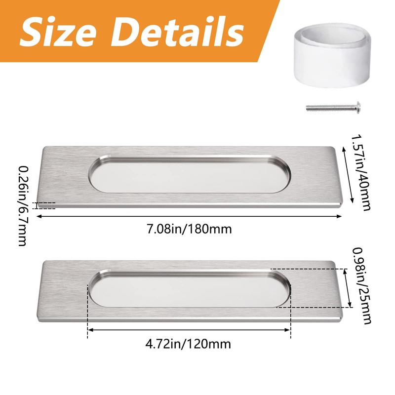 MOROBOR 18CM Self-Stick Rectangual Sliding Door Pulls, 2pcs Brushed Steel