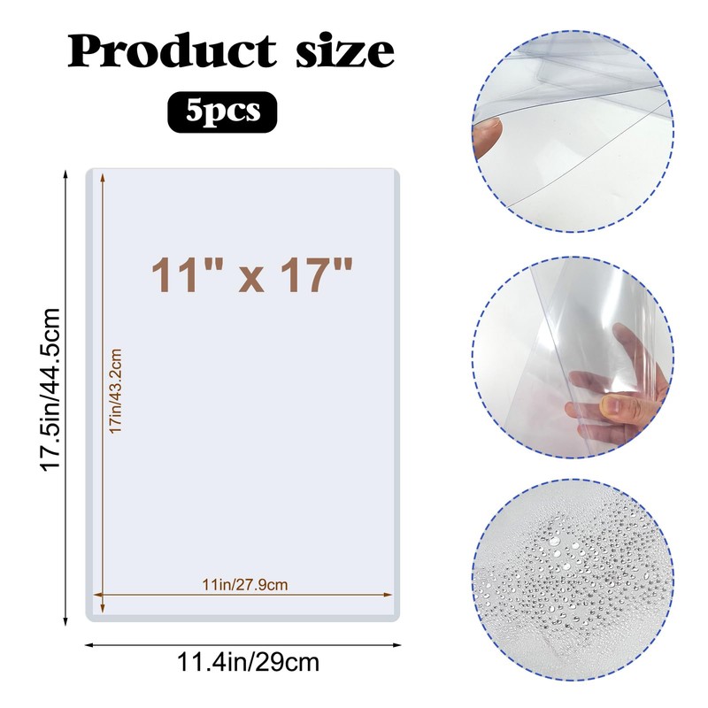 Rainmae 5 Pack 11" x 17" Rigid Print Protectors, Clear