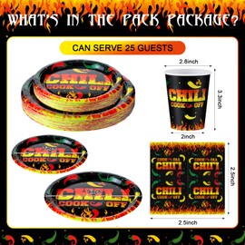 Sliner 100 Pcs Chili Cook Off Paper Party Supplies Include 9'' Dinner Plates 7'' Dessert Plates 9 oz Cups and Cinco De Mayo Napkin for Chili Cook Off Mexican Party Decorations (Stylish Style)