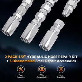 Snblzhef 2Pcs Hydraulic Hose Field Fittings Repair Kit and 5Pcs Small Repair Parts, Reusable Hydraulic Repair Fittings 1/4Inch