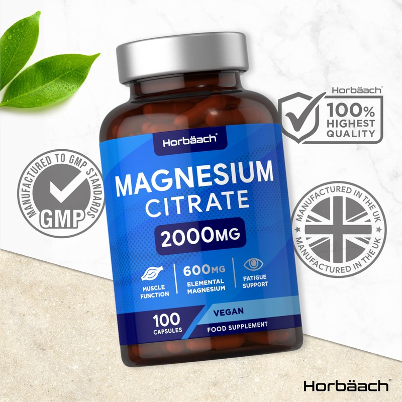 Magnesium Citrate Capsules 2000mg | 100 Count | 600mg Elemental