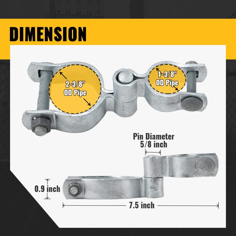 VIVIDA 1-3/8" x 2-3/8" Chain Link Gate Hinge Latch Kit,