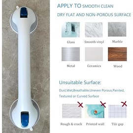 2 Packs Shower Grab Bar Suction Cup for Bathroom and Showers 12 inch Shower Safety Hand Rail,No Drill Balance Bar for Bathroom,Suitable for Seniors,Elderly,Handicap (1, white)