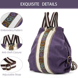 Goodhan Women Canvas Backpack Daypack Casual Shoulder Bag, Vintage Heavy-duty Anti-theft Travel Backpack