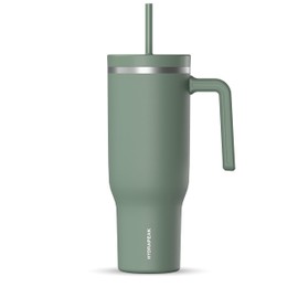 Hydrapeak Voyager - Vaso de acero inoxidable de 40 onzas con asa, botella de agua aislada con popote y tapa, taza de viaje reutilizable apta para vasos (hoja de salvia)