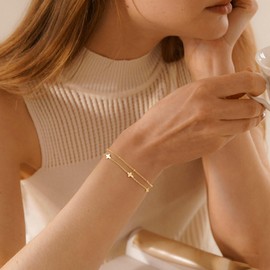Turandoss Gold Bracelets for Women, Dainty 14K Gold Cross Bracelets Double Layered Stackable Bracelet Set, Birthday Gift for Wife Mom Jewelry