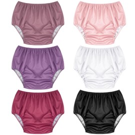 Breathffy 6 Pcs Adult Leakproof Incontinence Underwear for Women Men Pull on Cover Pant Washable Underpants Reusable Plastic Diaper Covers for Disabled, Elderly, Postpartum (Assorted Color,Medium)