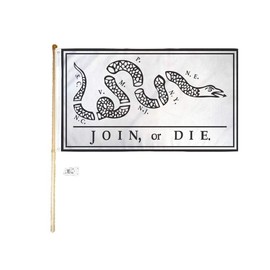 American Wholesale Superstore 3x5 3'x5' White Join or Die Polyester Flag with 5' (Foot) Flag Pole Kit with Wall Mount Bracket & Screws (Imported)
