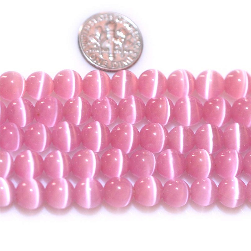 GEM-Inside 8mm Round Cat's Eye Beads - Pink