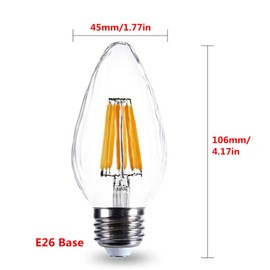 Qixivcom 6W F15 Dimmable LED Light Bulbs Led Porch Light Bulb 60W Equivalent 600LM Warm White 2700K E26 Edison Vintage Bulb Flame Wrinkle Clear Glass Cover for Indoor Dining Room Ceiling Fan,4-Pack