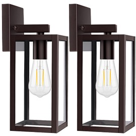 Brightever 2-Pack Outdoor Wall Light Fixtures, Brown Waterproof Anti-Rust Exterior Wall Sconce Lantern with Clear Glass, Modern Outside Front Porch Lights for House Garage Doorway, Bulbs Not Included