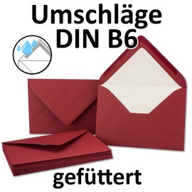 25 x envelopes in dark red - envelopes in DIN B6 - 12.5 x 17.6 cm ribbed paper - white silk lining for Christmas and festive occasions