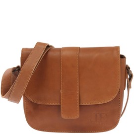 LECONI LE0074 Women's Small Shoulder Bag Natural Soft Leather Handbag 18 x 24 x 7 cm, Cognac