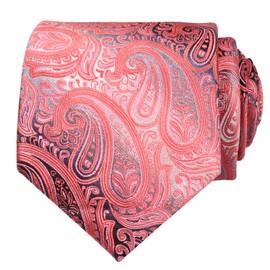 Alizeal Gradient Paisley Floral Tie with Pocket Square Set-Coral