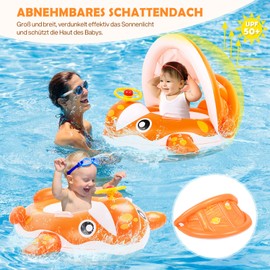 Peradix Whale Baby Swim Ring with Sun Canopy, Swim Ring for Toddlers 9-36 Months (Orange)
