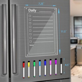 Clear Daily Calendar Planning Board for Refrigerator, Acrylic Magnetic Dry Erase Planning Board Calendar for Fridge, Includes 8 Colors Magnetic Dry Erase Markers