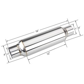 LCGP 2.5" inlet & outlet Universal Resonator, 16" Long Performance Muffler, Weld- On, Straight Through Design, Deep Tone