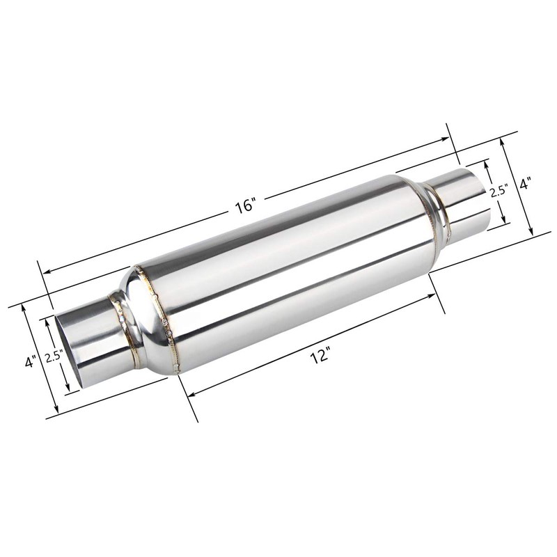 LCGP 2.5" inlet & outlet Universal Resonator, 16" Long Performance