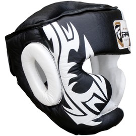 Farabi Sports Boxing Head Guard, Helmet prototector Gear Real Leather , White & Black, Medium