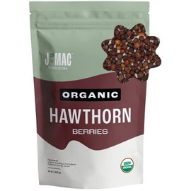 J Mac Botanicals, Organic Dried Hawthorn Berries Whole (16 oz) Hawthorn berry from Eastern Europe, certified Organic hawthorn berry tea, Hawthorne berries bulk resealable bag, Dried Hawthorn berries
