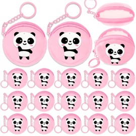 Elecrainbow 15 Pack Panda Mini Coin Purses with Keyring for Panda Safari Jungle Party,Goodie Bag Stuffer, Panda Lovers, Birthday Party, Pink