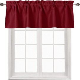 DWCN Christmas Blackout Valance Rod Pocket Window Valance Curtains 42 x 12 inch Long,1 Panel, Burgundy