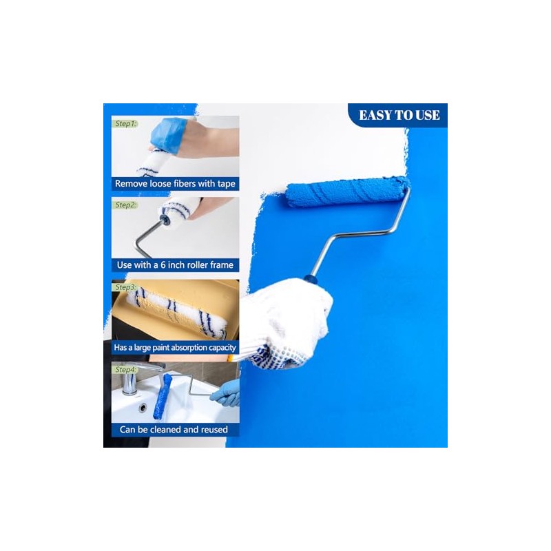 10Pcs 6 Inch Paint Rollers, Microfiber Paint Roller Covers with