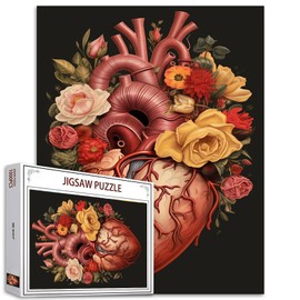 Human Organ Jigsaw Puzzles 1000 Pieces for Adults, Families (Men Heart,Flowers,Tropical Plants) Pieces Fit Together Perfectly 19.7''x27.6''inch Body Anatomy Frameable Magic Puzzle Art（Colorful）