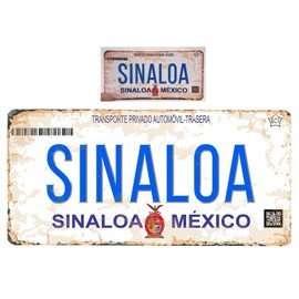 Generic Set Sinaloa Mexico Aluminum License Plate Sign Placa 6"" x 12"" and Sticker Decal 2""x4""
