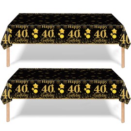 2Pcs Black Gold Happy 40th Birthday Party Table Cloth,137*274cm Plastic 40th Birthday Table Decorations for Men Women Birthday Table Cloth Disposable Tablecover for 40th Him,Her Birthday Gifts Party