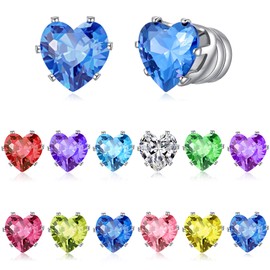 Spiritlele 12 Pairs Birthstone Magnetic Earrings Set Cubic Zirconia Clip on Non Piercing Fake Stud Earrings Birthday Gifts Unisex (Love)