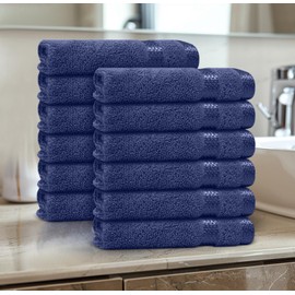 Casabella 12 Pack Flannel Face Cloth - 100% Cotton Face Towels Soft & Absorbent Super Quality Washcloths 30x30CM, Fingertip Towels for Makeup Removal & Cleansing - Royal Face Cloth