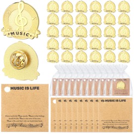 Liliaafar 30 sets Music Note Gifts Musical Lapel Pins Band Award Music Is Life Cards Bulk with Organza Bags for Musician Lovers Teacher Students Graduation Party Favor Gifts