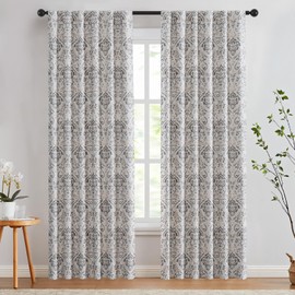 Lazzzy Grey Floral Damask Blackout Curtains 84 Inches Long for Living Room, Medallion Farmhouse Vintage Floral Watercolor Printed Room Darkening Treatments, Back Tab Thermal Insulated Drapes, 2 Panel