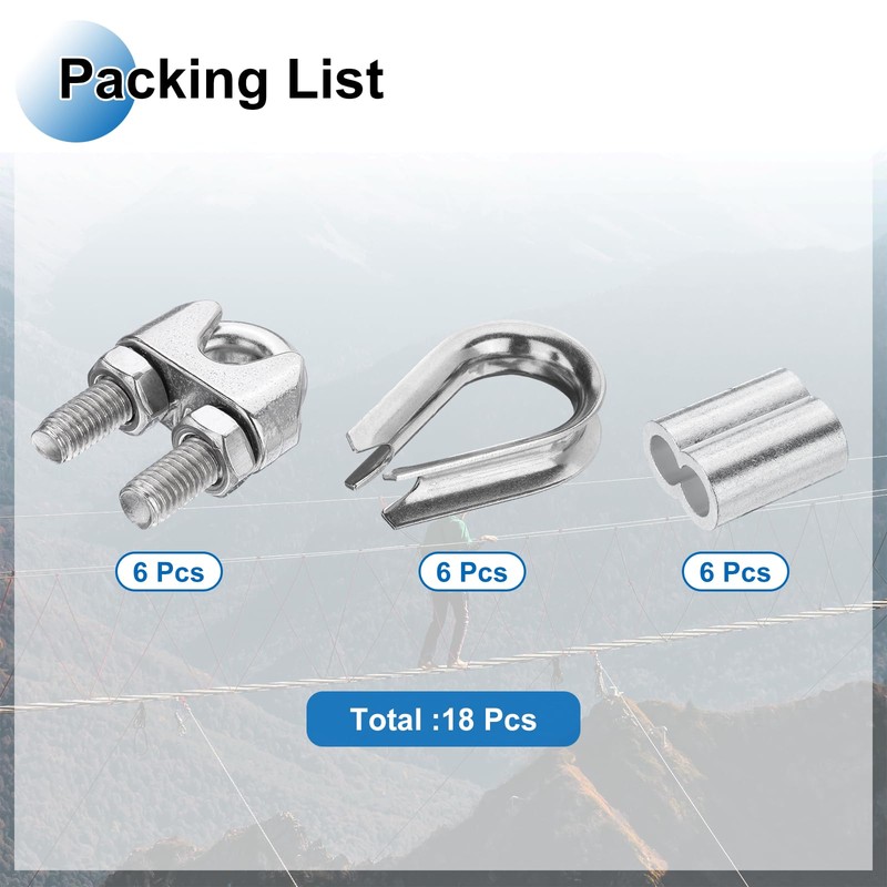 PATIKIL 18Pcs M10 304 Stainless Steel Wire Rope Kit, Wire