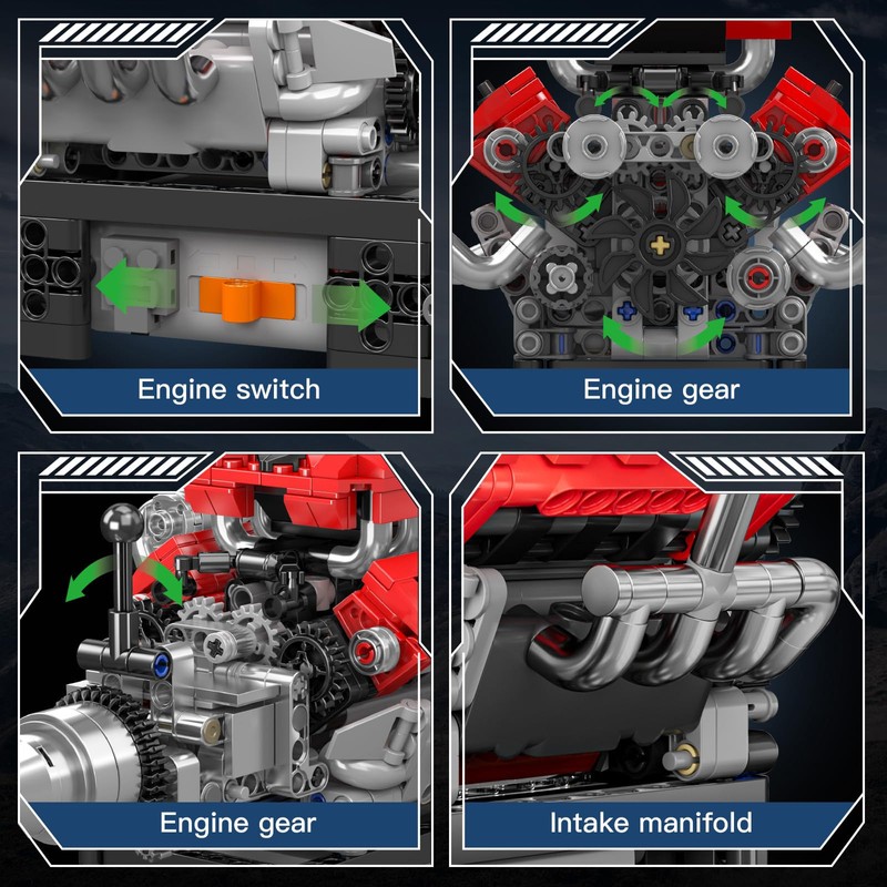 Mould King 10204 Technik V8 Engine Building Blocks Clamping Blocks