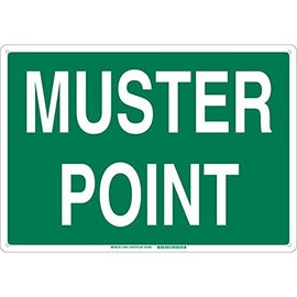 Brady 139616 Plastic "Muster Point" Sign, Text, 10" H x 14" W, White on Green