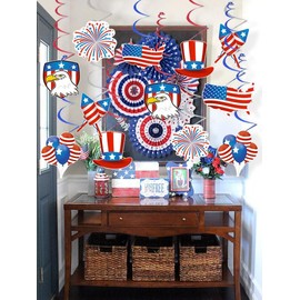 USA Party Decoration America Spirals USA Flag Bunting Independence Day Decoration for 4th of July Day American Party Supplies (Spirals, Fan Set)
