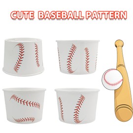 EaciTown 50 Pcs Baseball Party Treat Snack Bowls Paper Baseball Ice Cream Cups 9 OZ Disposable Dessert Bowls Soup Cups Baseball Birthday Party Supplies Baseball Game Day Carnival Decorations