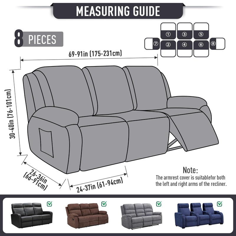 TAOCOCO Recliner Sofa Covers 8-Pieces Stretch Large Couch Covers for