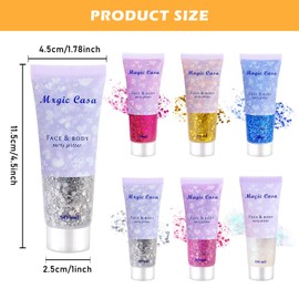 Body Glitter Gel Pack of 6 Face Glitter Festival Glitter Face Body Glitter Chunky Glitter Sequin for Face Hair Lips Nails Festival Party Makeup Theatre Make-Up Carnival Make-Up