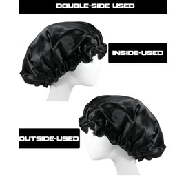 MUFEKUM Hair Bonnet for Sleeping, Large Adjustable Double Sided Satin Bonnet, Silk Bonnet for Women Girls Mens Hair Care, Bonnet Sleep Cap for Curly Hair Black Hair (All black)