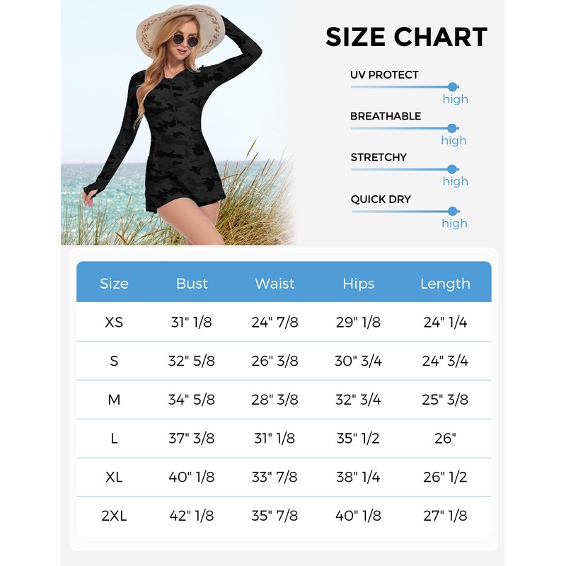 Cagola Long Sleeve Swimsuits for Women Rash Guard Swim Dress