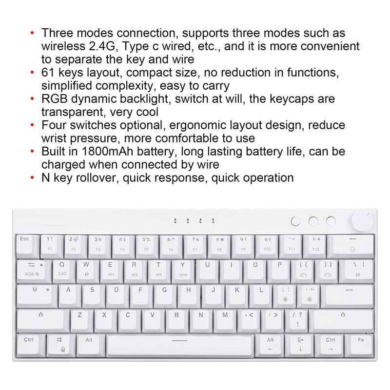 Mechanical Keyboard Three Modes 61 Keys RGB Backlight Wireless 2.4G