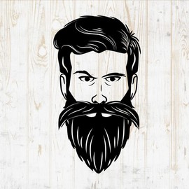 Beard Decals Peel and Stick - Wall Vinyl Decals Stickers - Bearded Man Mustache Barber Barbershop Haircut Hair Stylist Silhouette - Car Window Truck Laptop Tumbler - Salon Shop Room Decor DWSV14056