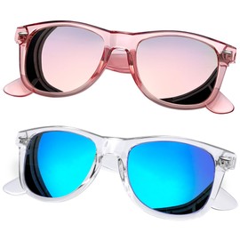 Joopin 2 Pack Rectangular Sunglasses Men's Polarised Black UV400 Unisex Retro Vintage Sunglasses Women Red 2 Pairs for Driving and Tourism, Transparent blue and pink, Unit size